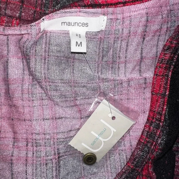 Maurices,M, plaid print ribbon accent, Henley peblum knit blouse NEW - Picture 5 of 6